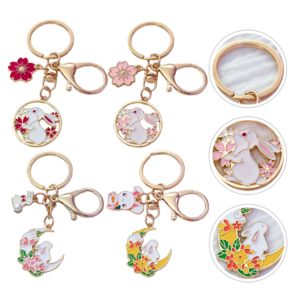 4 pcs Cherry Blossom Rabbit Keychain Bunny Keychain Charm Keychain Metal Keychain for Purse