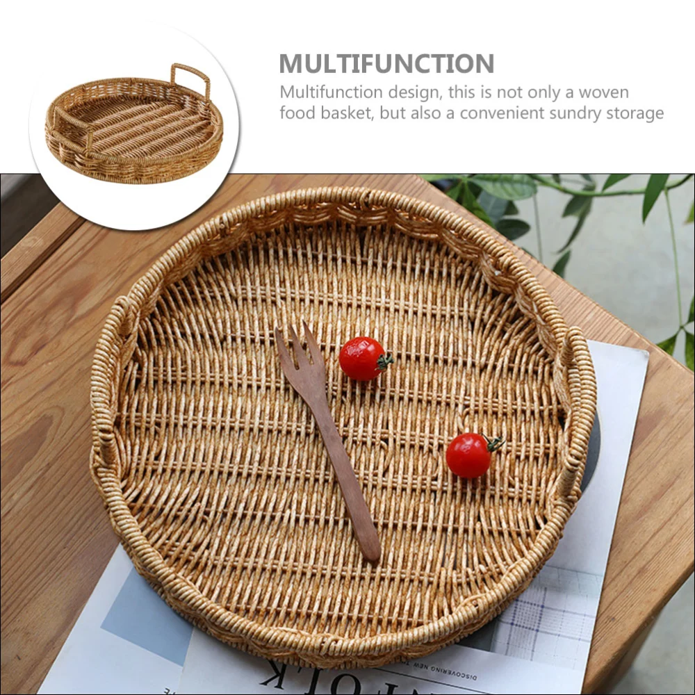 Woven Bread Basket Fruits Storage Basket Fruit Basket Vegetable Basket Round Bread Basket Fruits Holder