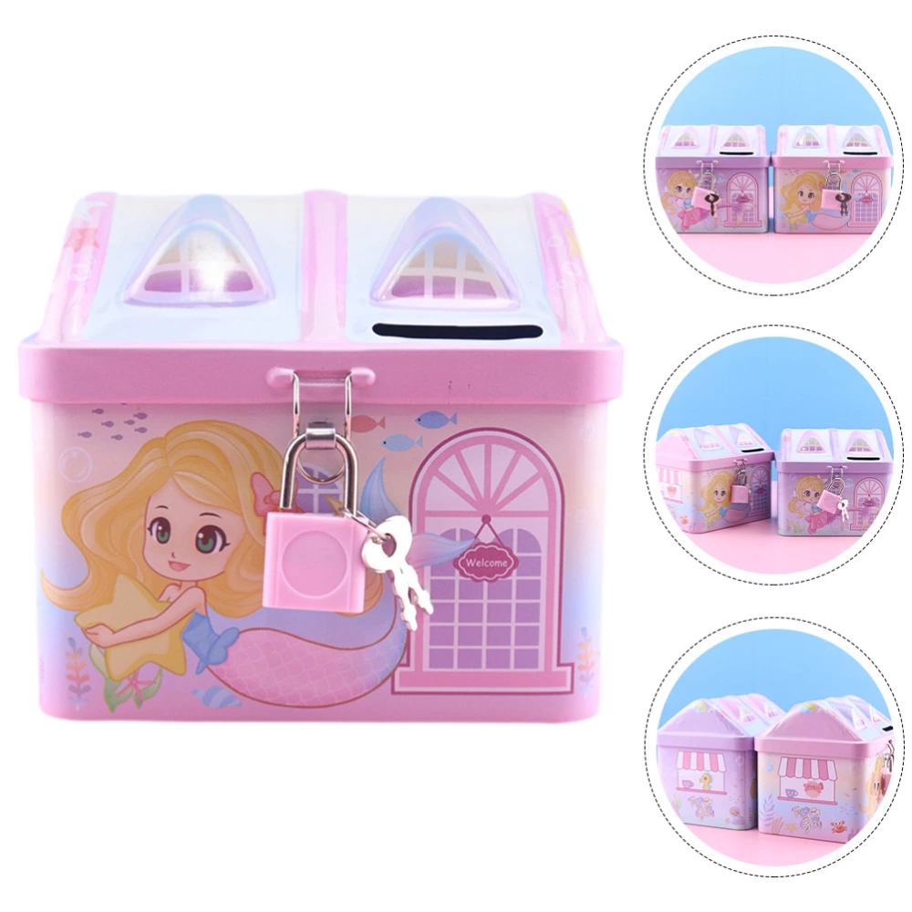 Cartoon House Piggy Bank Kids Saving Pot Adorable House Modeling Coin Container Desk Ornament