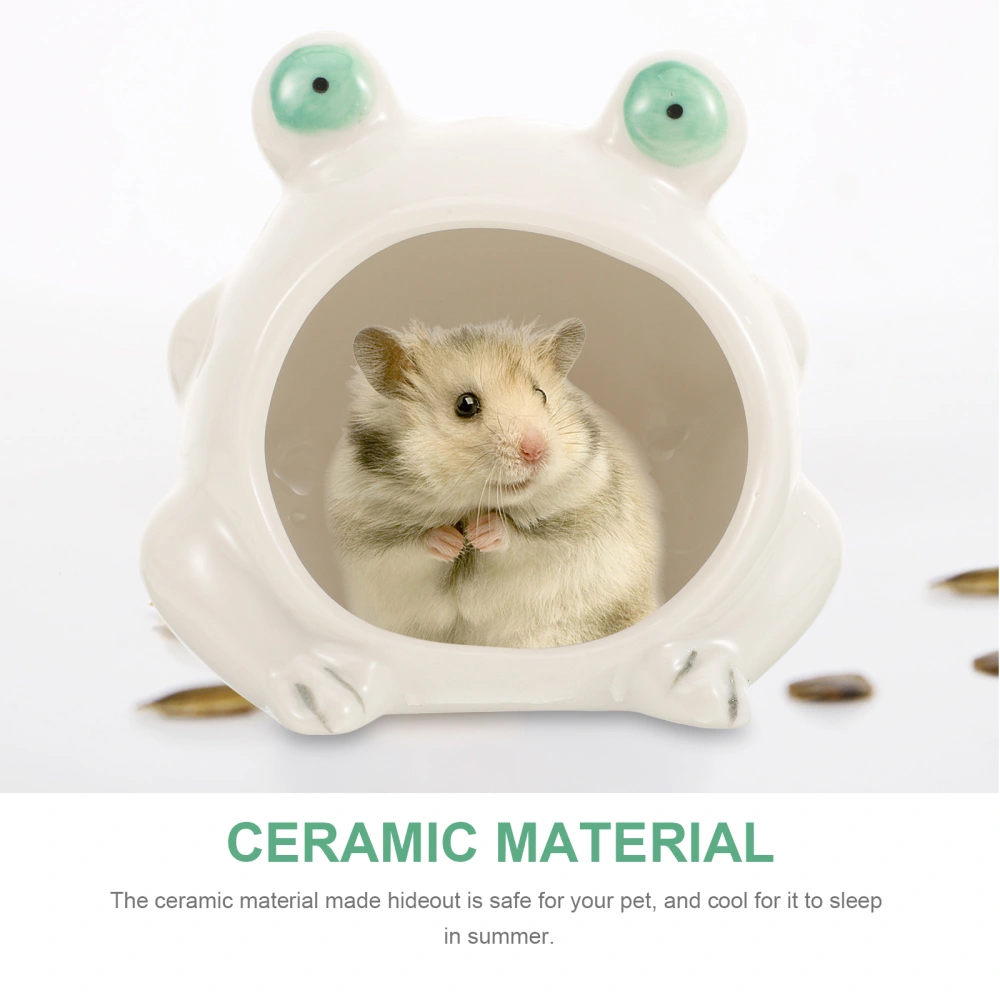 Ceramic Hamster House Lovely Frog Shape Hamster Hideout Critter Cooling House Pet Sleeping Nest