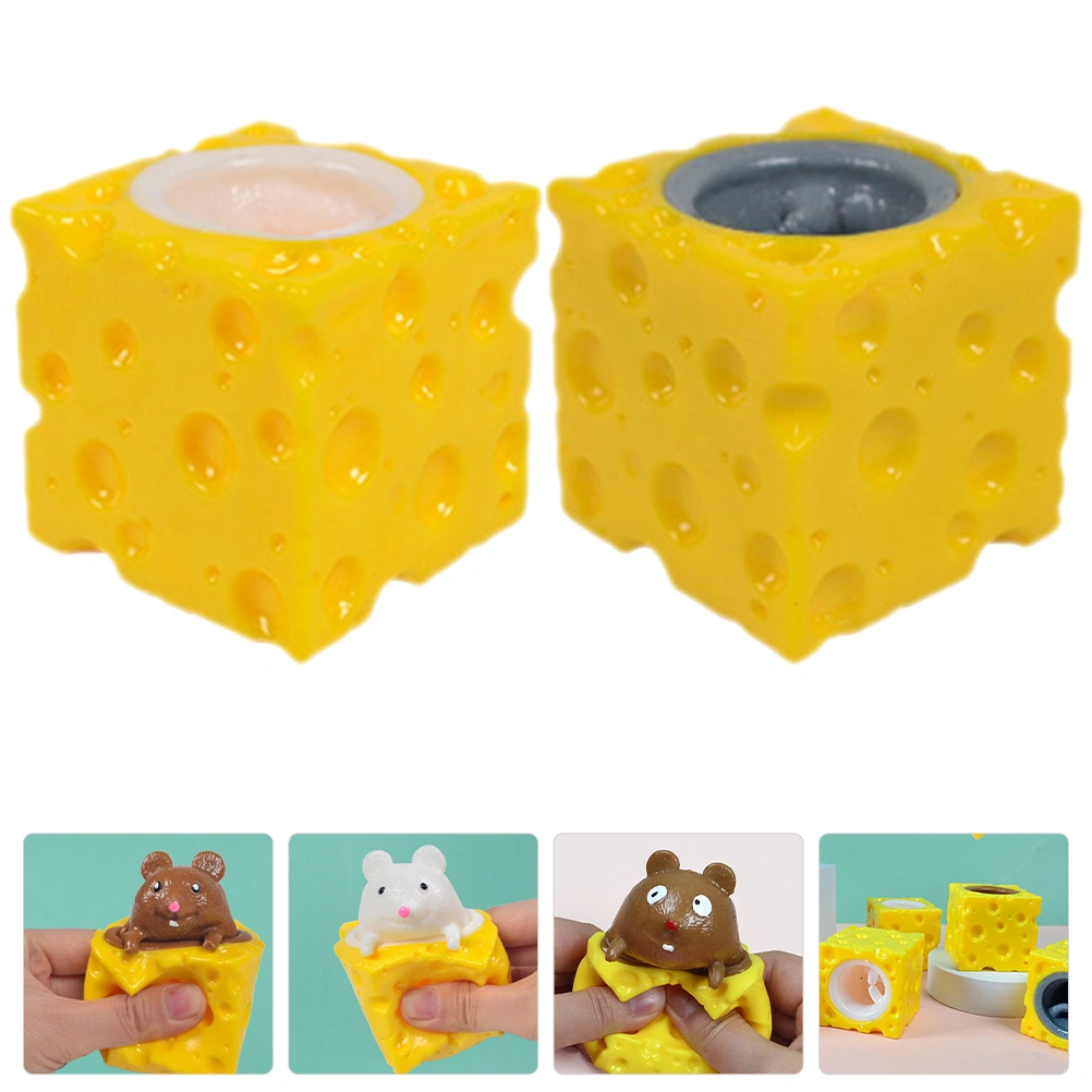 2pcs Simulated Cheese Mouse Toys Mice Squeeze Toys Kids Party Pranking Toys