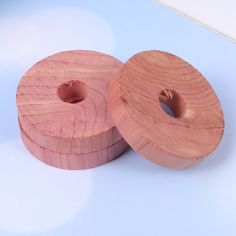 20pcs Cedar Circles with Holes Home Cedar Wooden Pieces Wardrobe Cedar Blocks