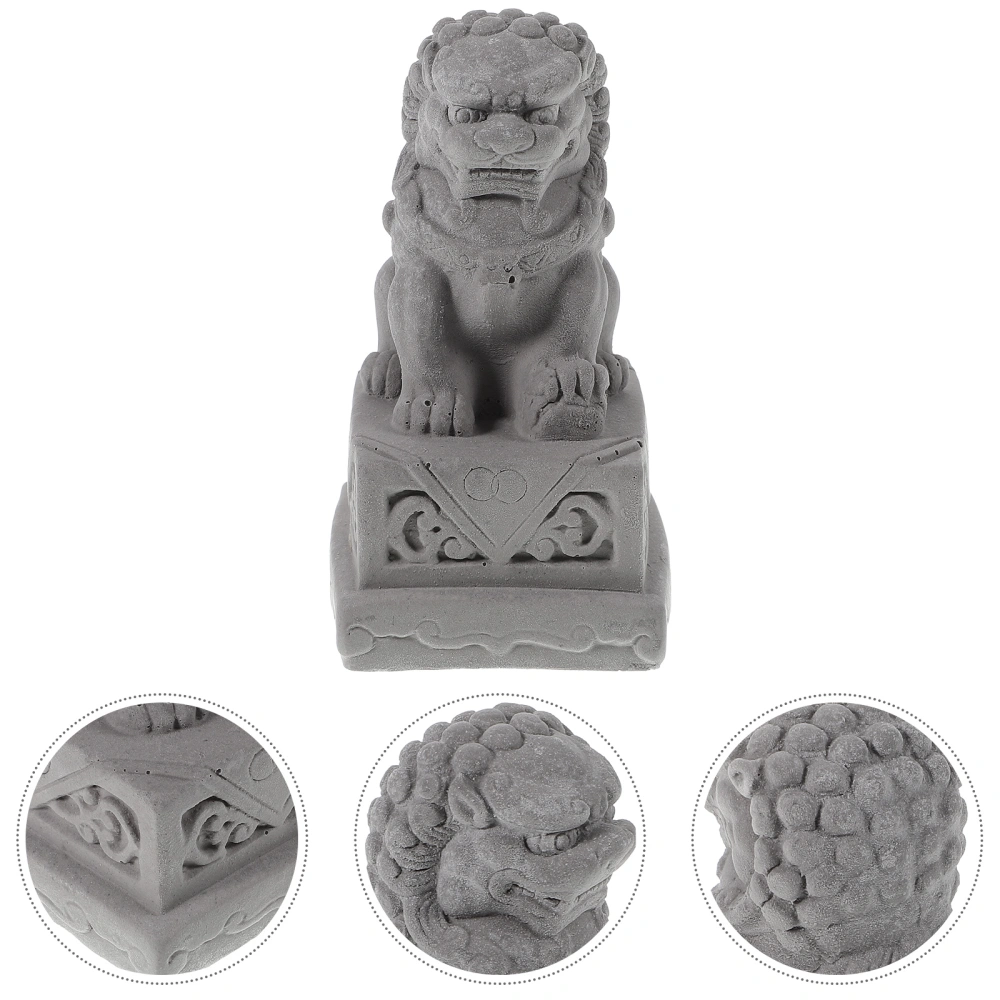 2pcs Garden Layout Miniature Lion Statue Decoration Yard Desktop Cement Lion Figurine Home Decor