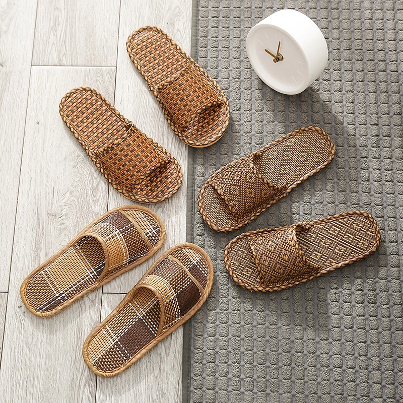 1 Pair Nordic Slippers Rattan Grass Woven Slippers Home Indoor Slippers for Men Women