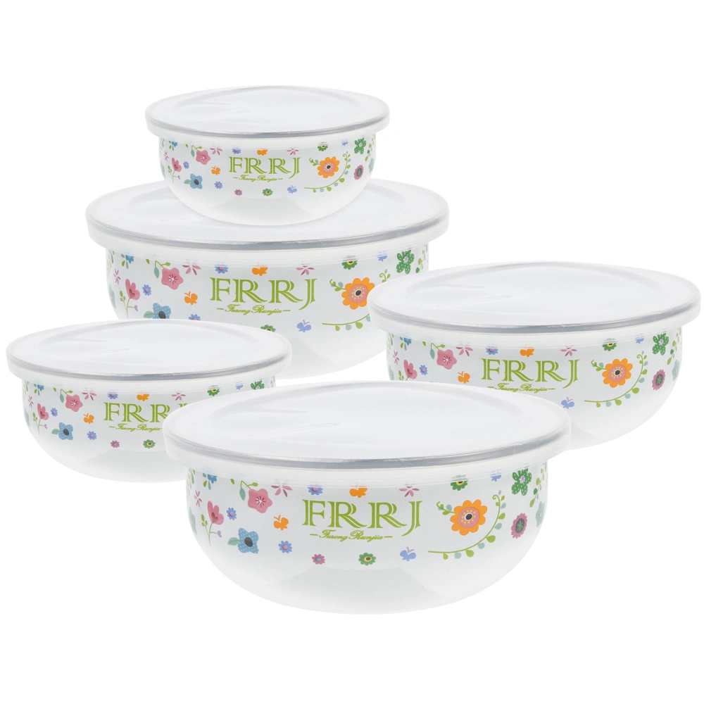 1 Set of Food Canisters Round Fresh-keeping Bowls Sealing Cover Enamel Preservation Bowl