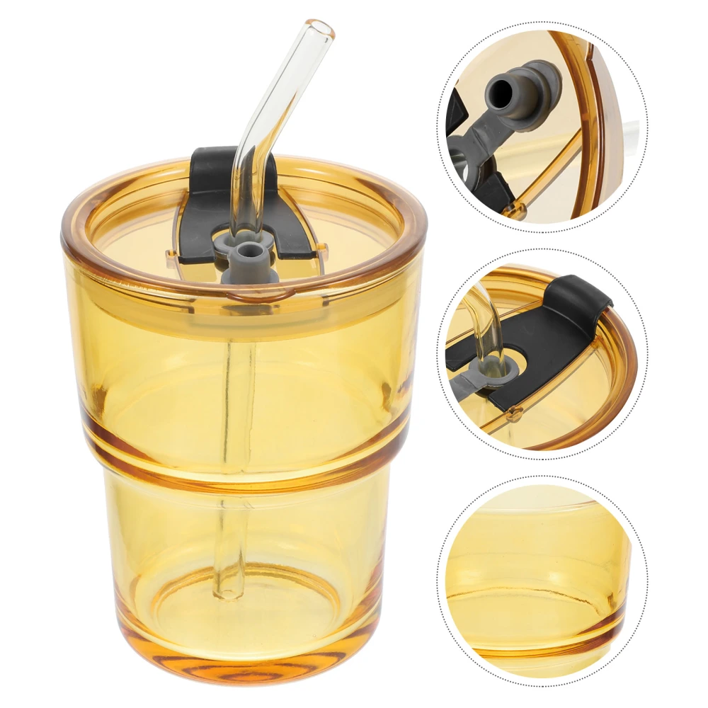 Glass Water Cup Coffee Drinking Bottle Juice Cup Beverage Cup with Lid Straw