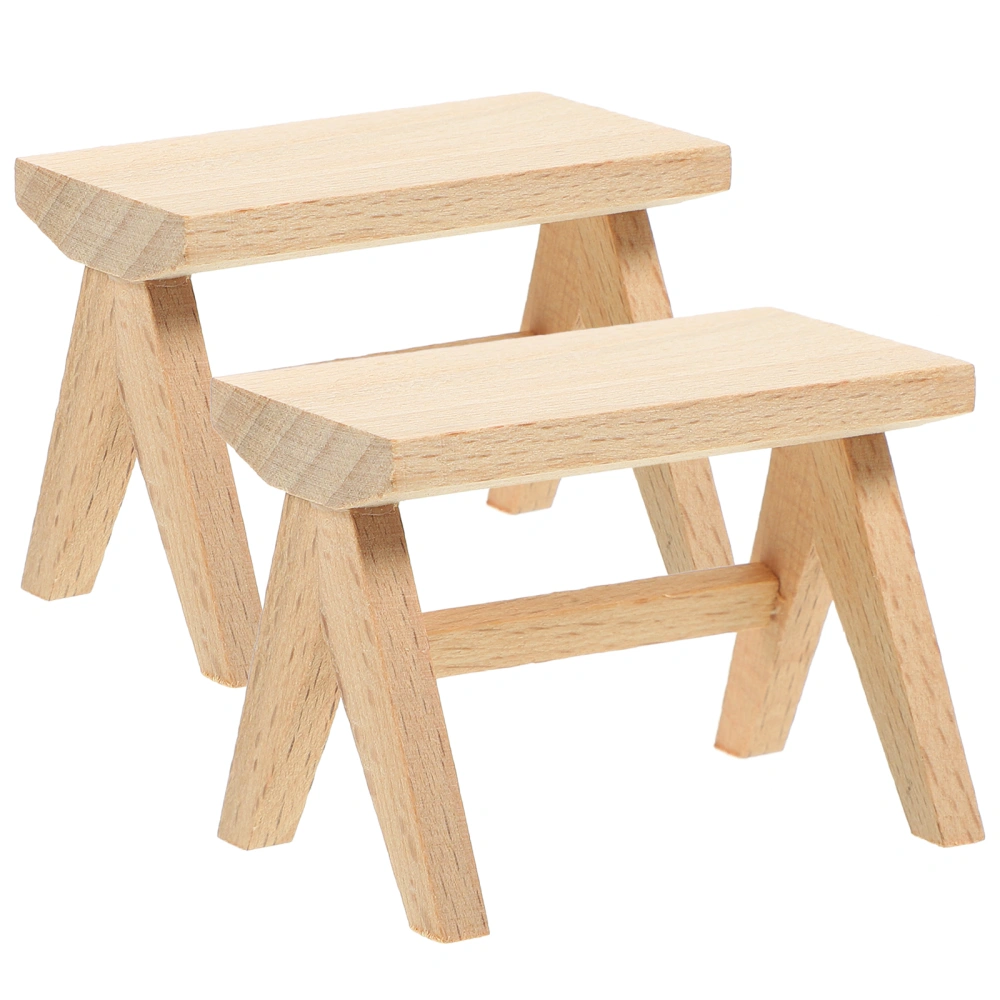 2pcs Doll House Miniature Stool Doll House Mini Stool Miniature Wooden Furniture Doll House Accessory