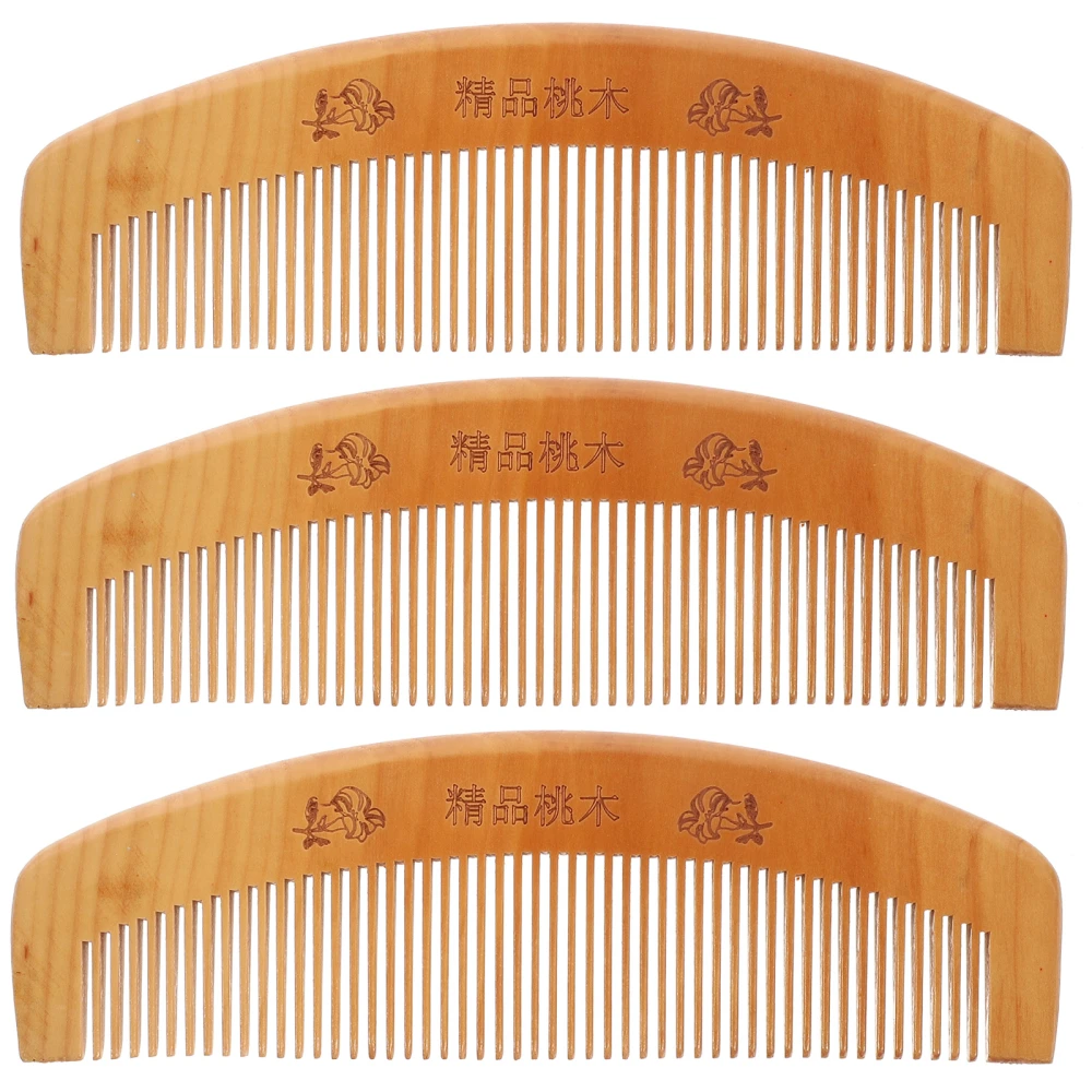 3pcs Wood Anti-static Comb Hairdressing Comb Portable Wood Combs for Home Dorm