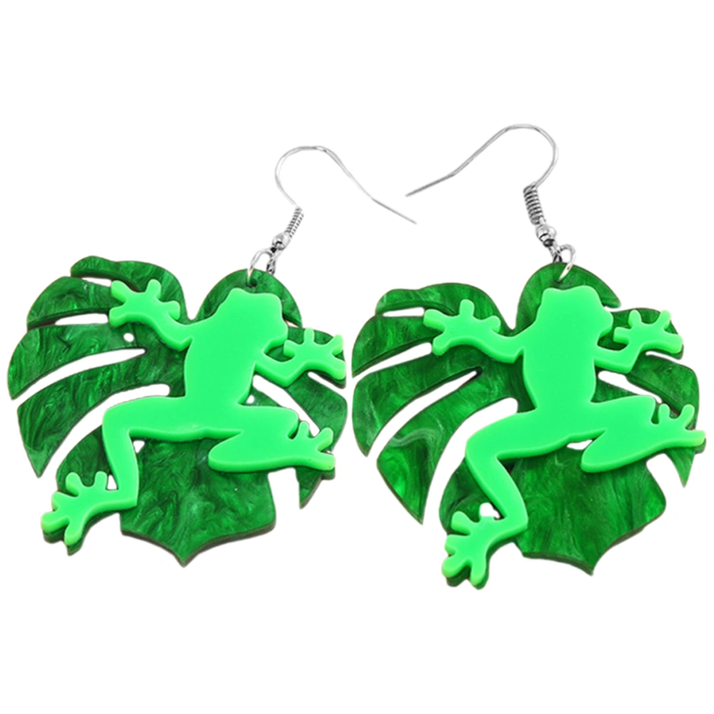 1 Pair Frog Earrings Leaf Earrings Dangle Earrings Funny Earrings Ear Jewelry