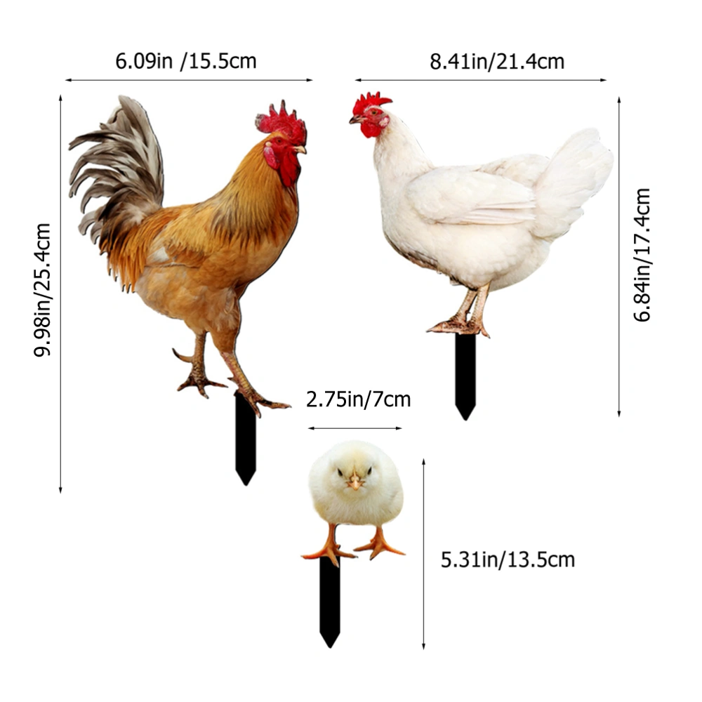 3pcs Acrylic Yard Chicken Signs Realistic Chicken Stakes Chicken Shaped Inserted Stakes