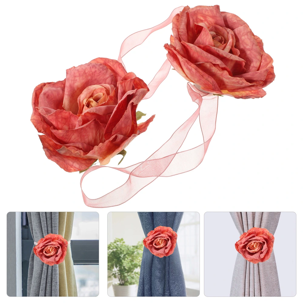 2pcs Cloth Flower Curtain Tiebacks Living Room Floral Curtain Decors Window Curtain Holdback Rope