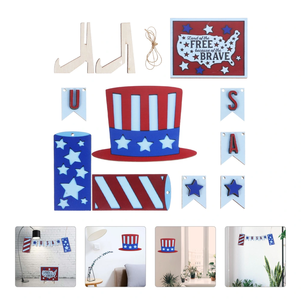 1 Set of Independence Day Themed Wooden Ornament Patriotic Tiered Tray Decoration Party Layout