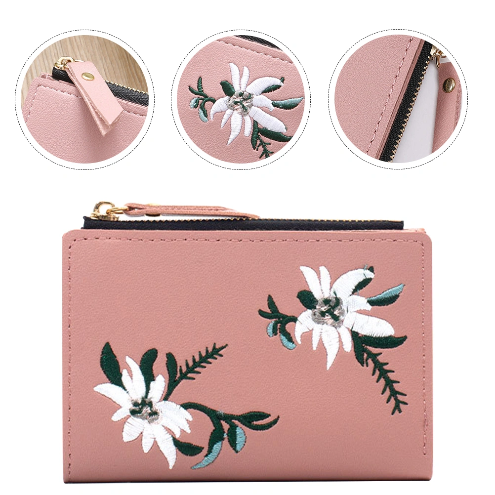 Women Wallet Card Holder Wallet Embroidery Zipper Multi-functional Card Wallet