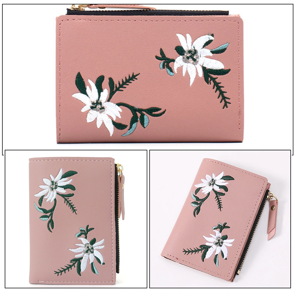 Women Wallet Card Holder Wallet Embroidery Zipper Multi-functional Card Wallet
