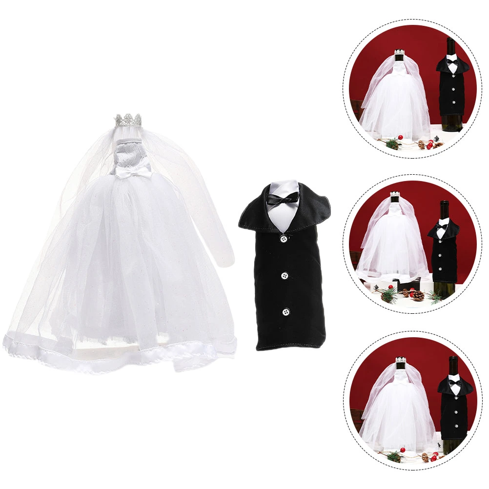 1 Pair of Wedding Themed Wine Bottle Covers Champagne Bottle Covers Bridal Groom Bottle Decor