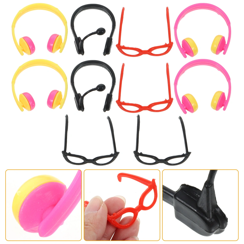 1 set of Miniature Glasses Accessories Doll Headset Mini Headphones DIY Doll Decors