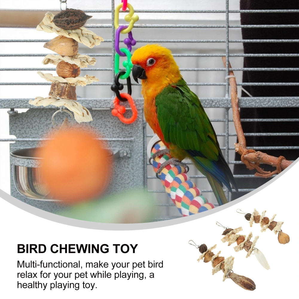 3pcs Parrot Chewing Wood Toy Bird Hanging Foraging Toy Natural Wooden Parrots Chewing Toy