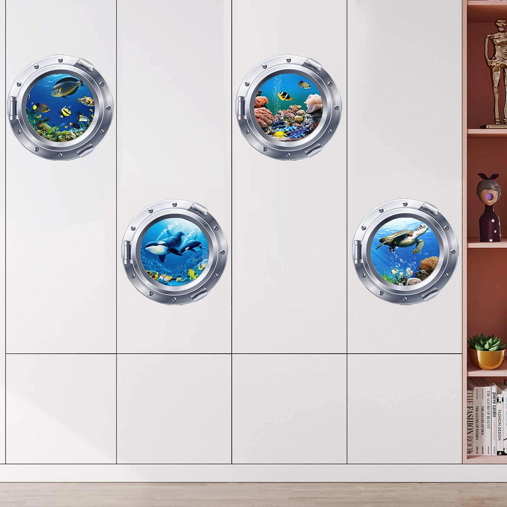 4Pcs 3D Sea Wall Decals Sea Nature Scenery Wall Stickers Animal Wall Decals Home Wall Art Decoration