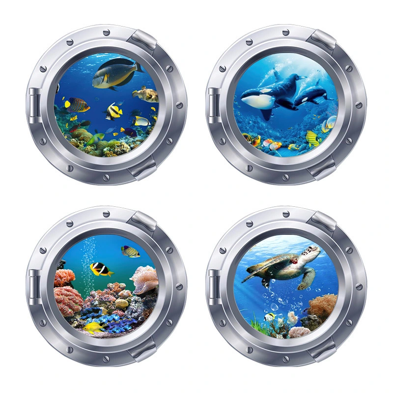 4Pcs 3D Sea Wall Decals Sea Nature Scenery Wall Stickers Animal Wall Decals Home Wall Art Decoration