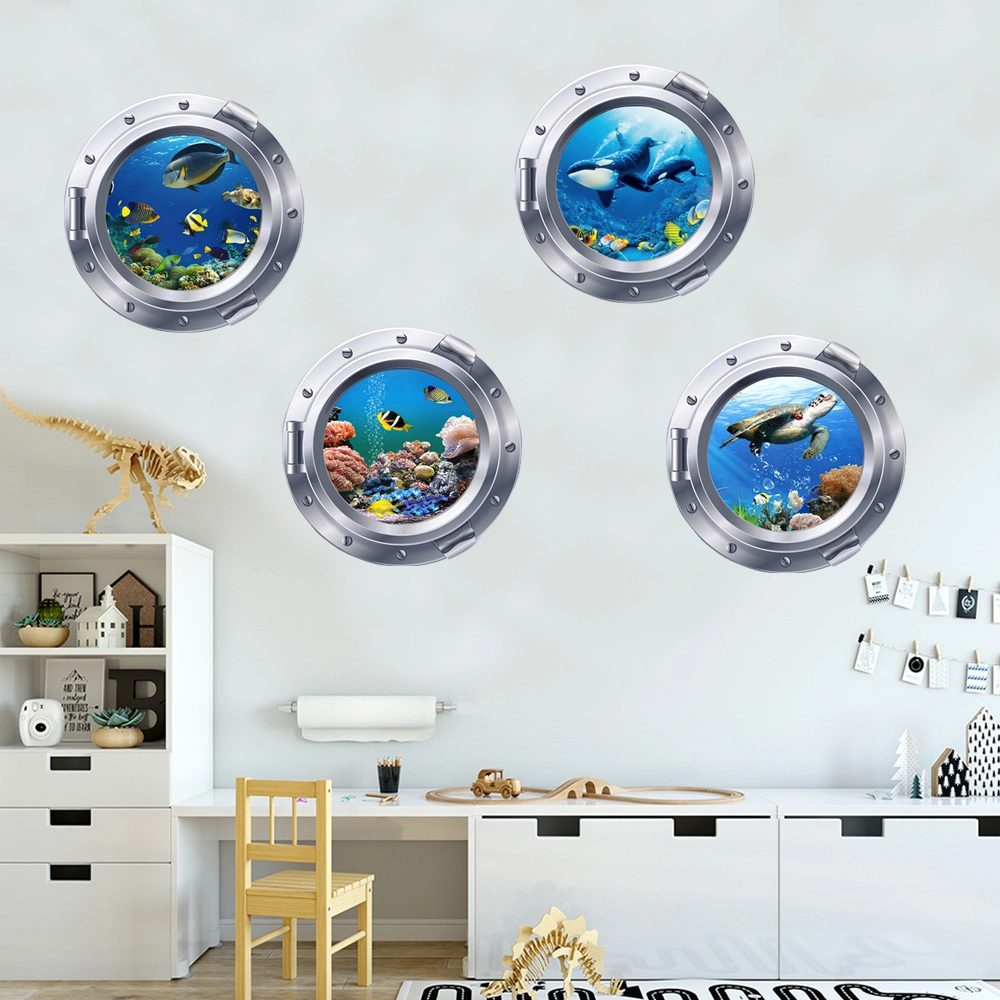 4Pcs 3D Sea Wall Decals Sea Nature Scenery Wall Stickers Animal Wall Decals Home Wall Art Decoration