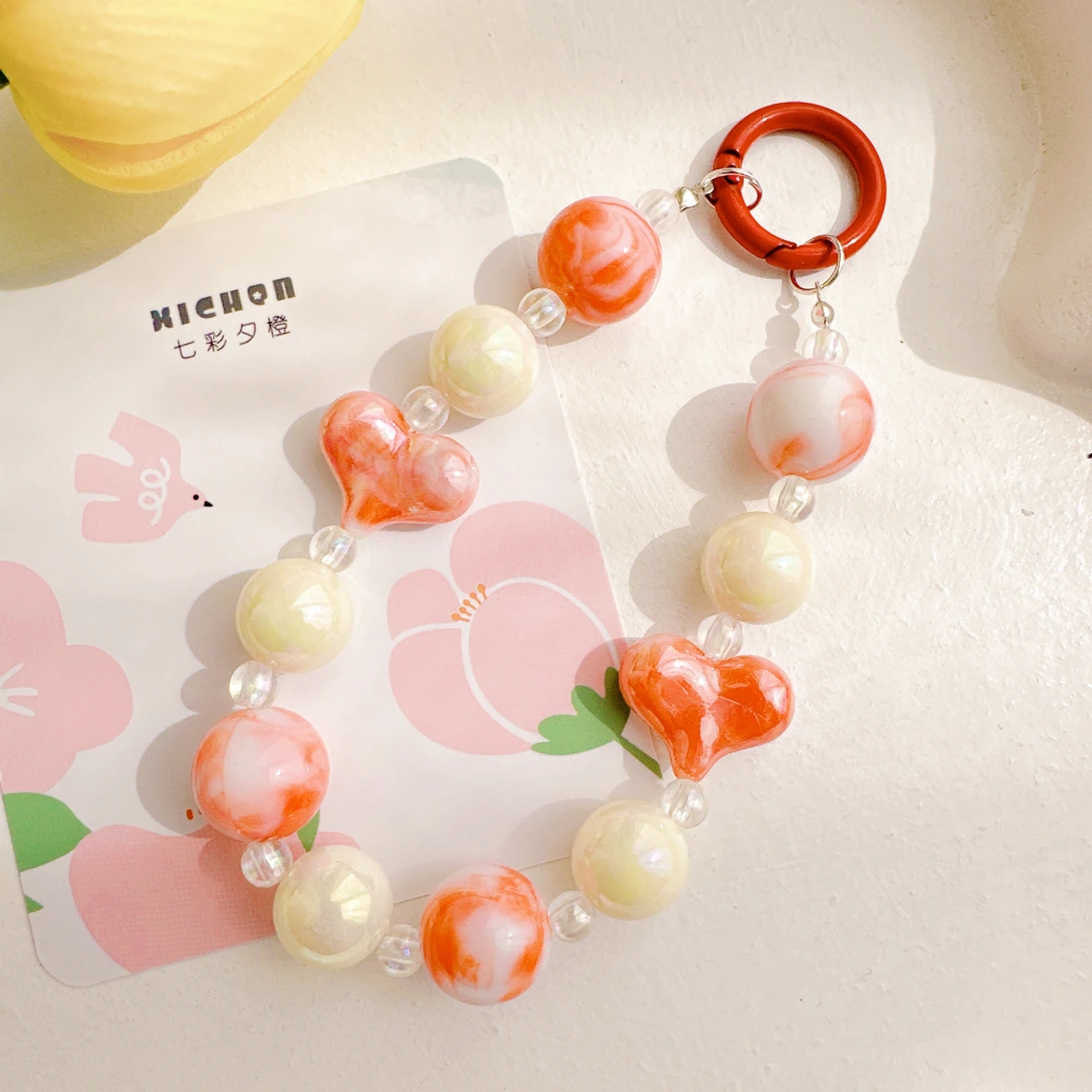 2pcs Cell Phone Straps Love Heart Beaded Pendant Charm Creative Phone Lanyards