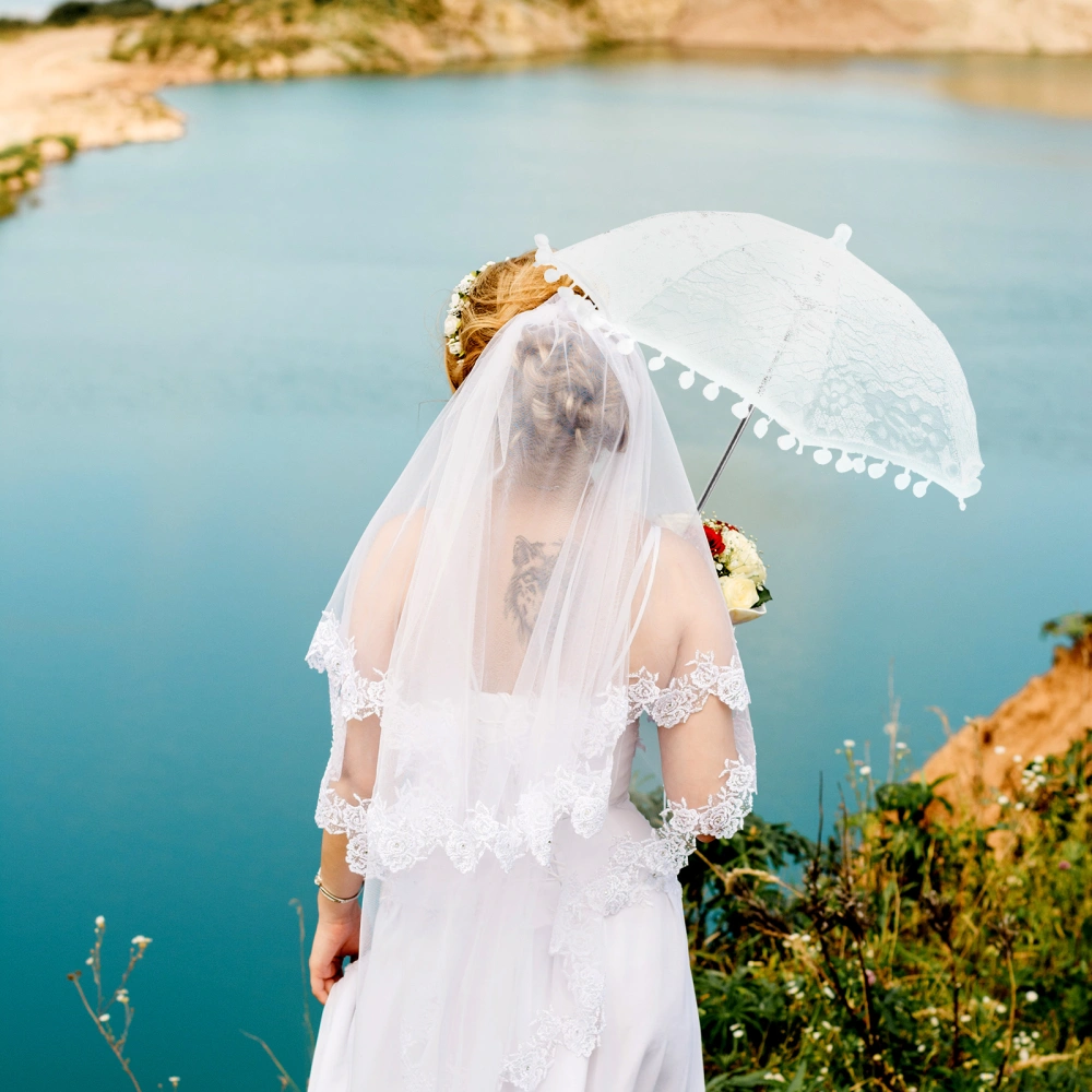 Bridal Lace Umbrella Exquisite Wedding Lace Parasol Stage Performance Parasol Photo Prop