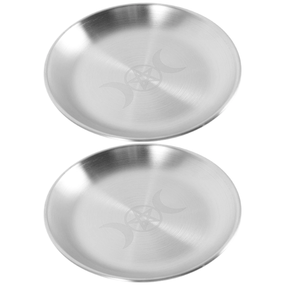 2pcs Pentagram Plates Metal Tarot Ceremony Plates Decorative Candle Holder Small Storage Trays