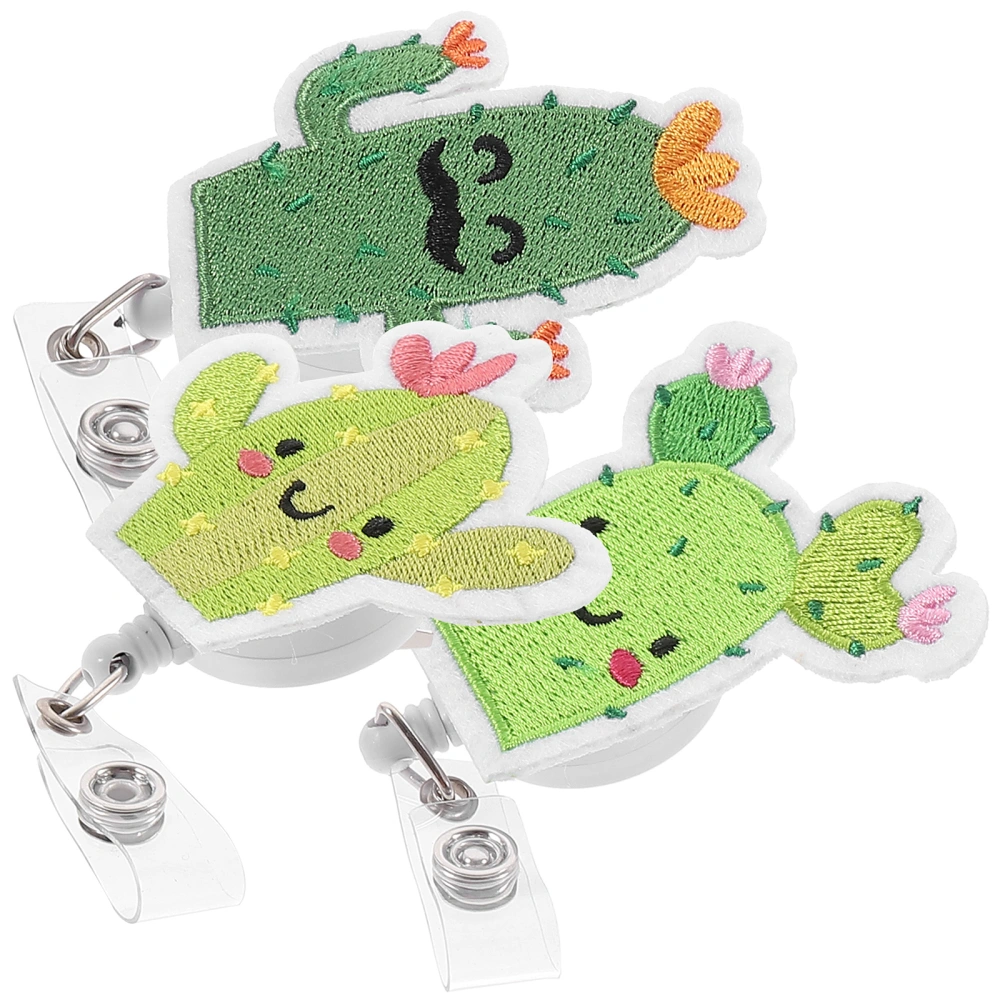 3Pcs Retractable Badge Holder Decorative Badge Holder Cartoon Cactus Badges Reel Badge Clip