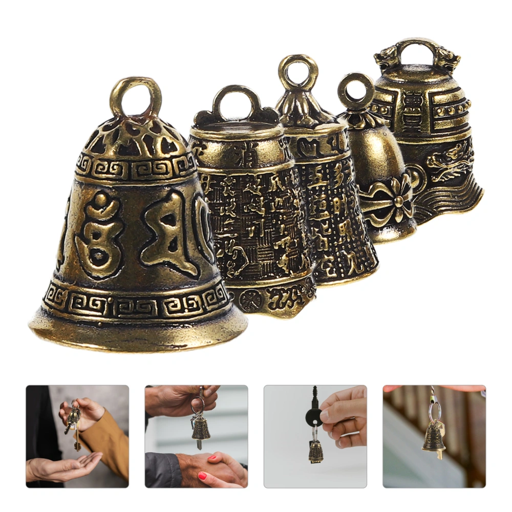 5Pcs Brass Key Ring Pendant Retro Style Bell Pendant Vintage Bell Decoration Keychain Bell Charm