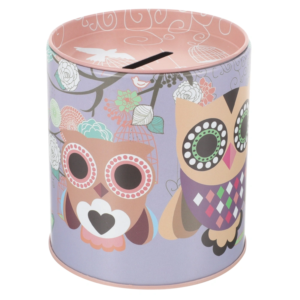 Cartoon Piggy Bank Owl Pattern Coin Container Kids Money Bank Tinplate Coin Jar