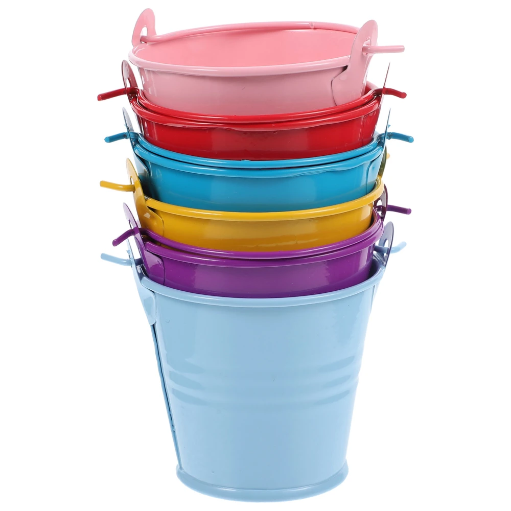 6pcs Colorful Storage Iron Bucket Multi-functional Candy Storage Bucket Small Flower Planter Bucket