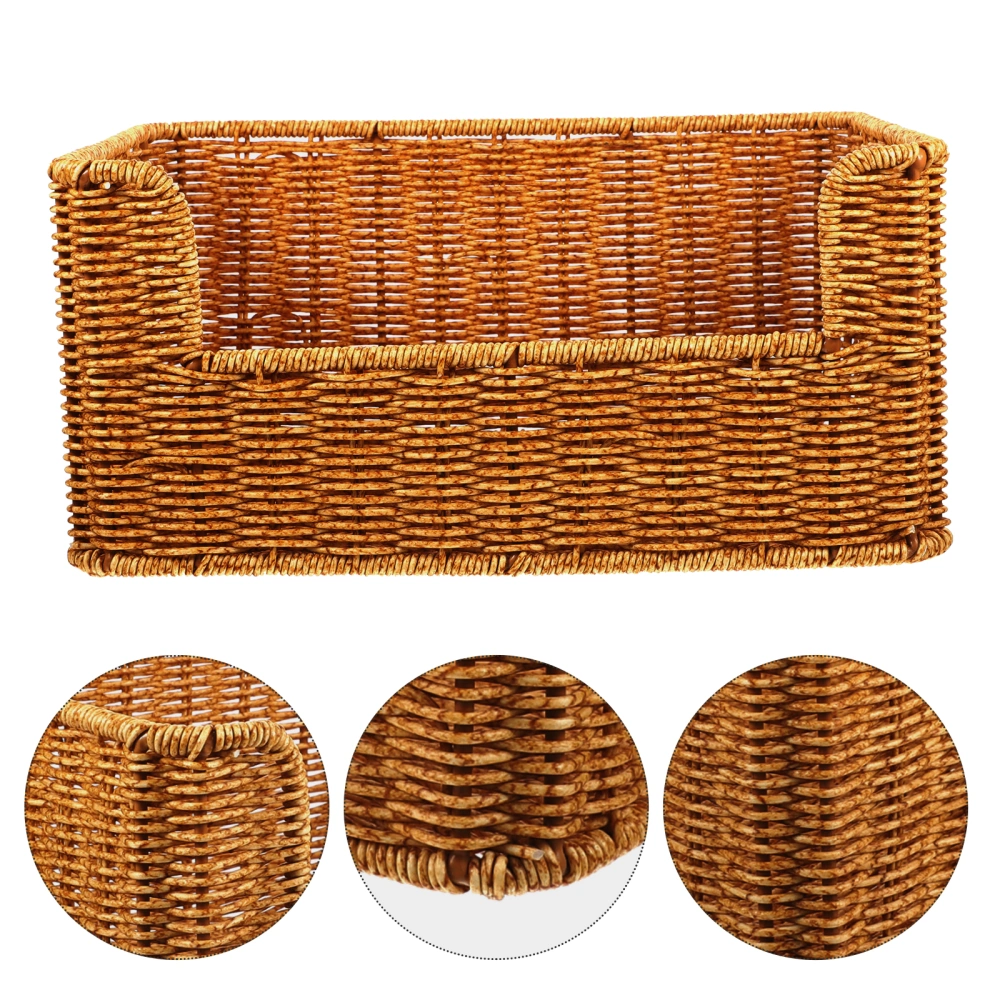 Woven Desktop Basket Sundry Organizer Basket Imitation Rattan Storage Basket for Book Files