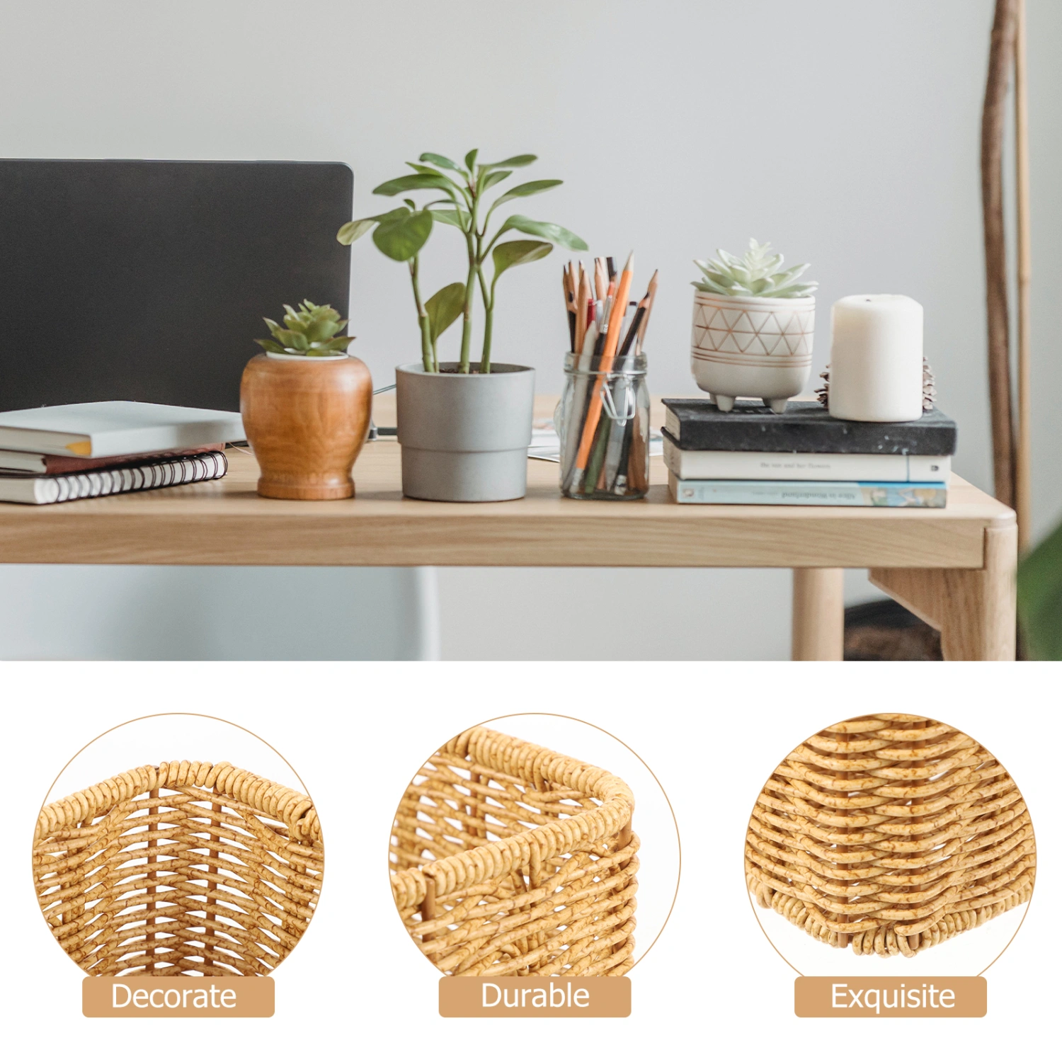 Simulation Rattan Woven Flower Basket Nordic Style Wedding Basket Flower Arrangement Basket