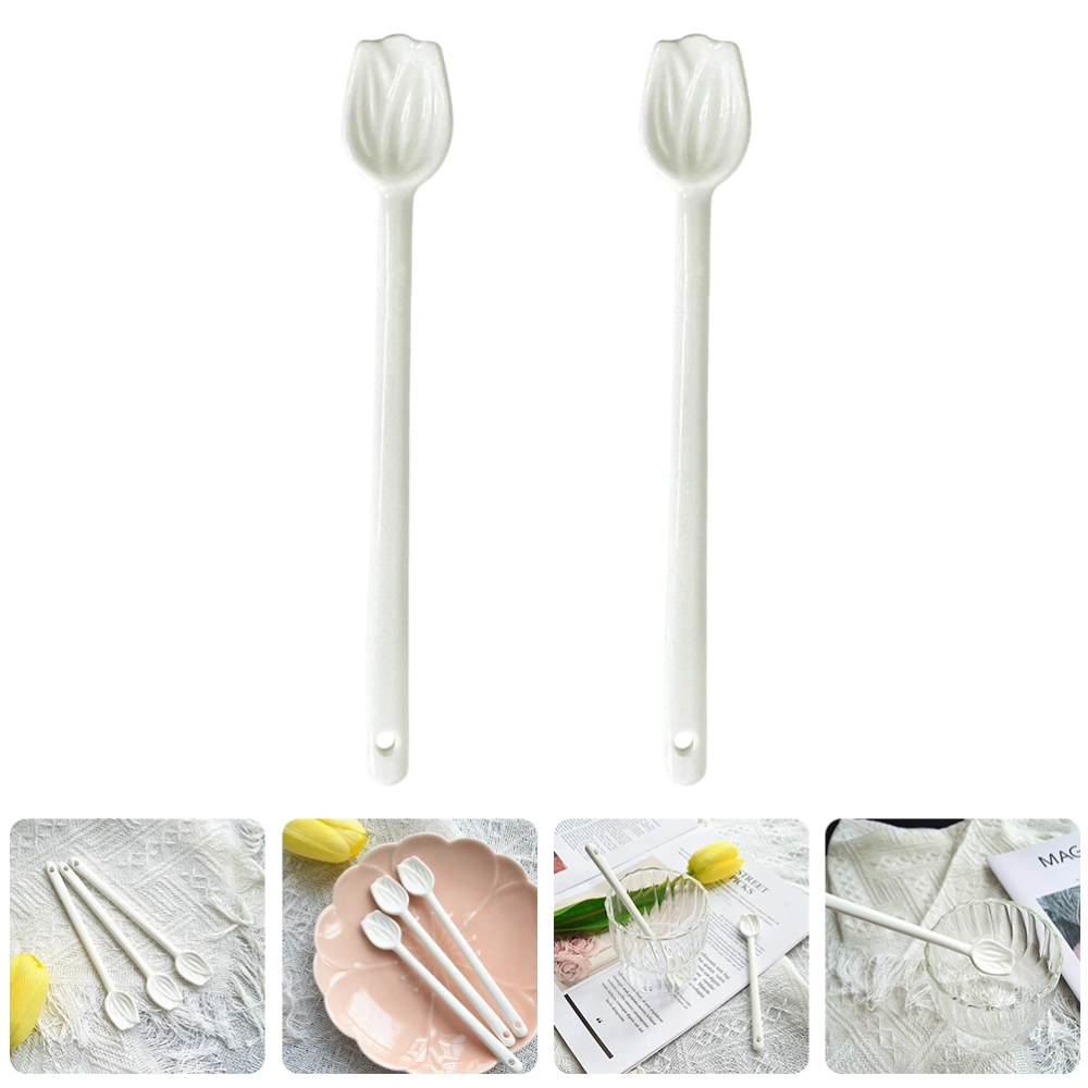 2pcs  Tulip Flower Spoon Stir-stirring Spoon Ceramic Creative Spoon Coffee Spoon