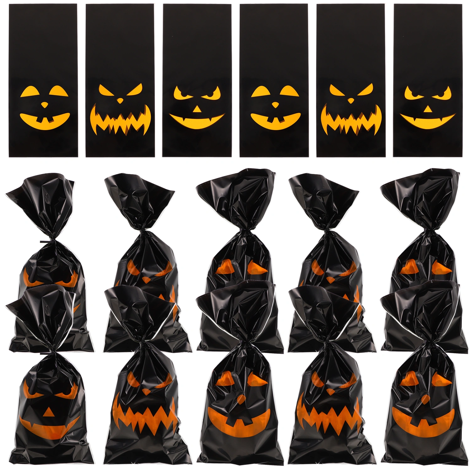 100pcs Halloween Plastic Candy Bags  Carnival Party Treat Bags Printed  Carnival Party Cookie Candy Treat Bags