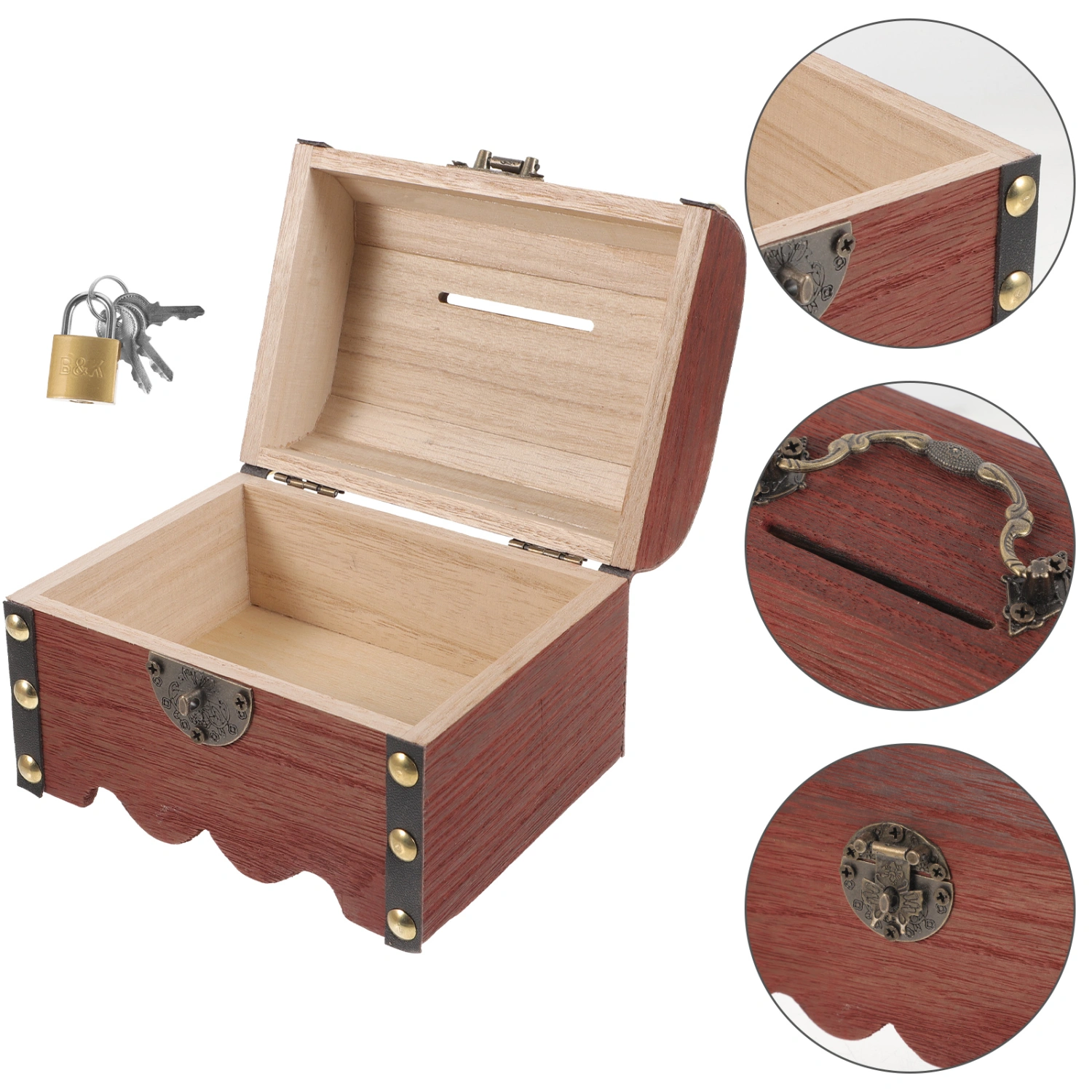 Wooden Piggy Bank with Lock Wood Treasure Bank Treasure Jar Treasure Container