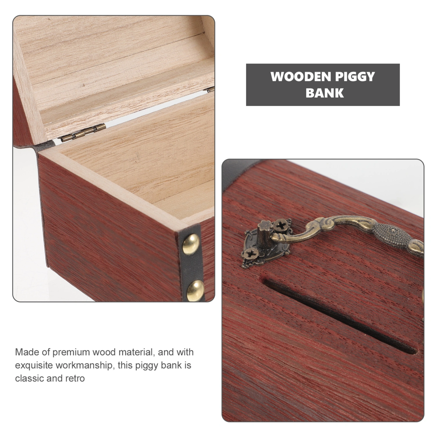 Wooden Piggy Bank with Lock Wood Treasure Bank Treasure Jar Treasure Container