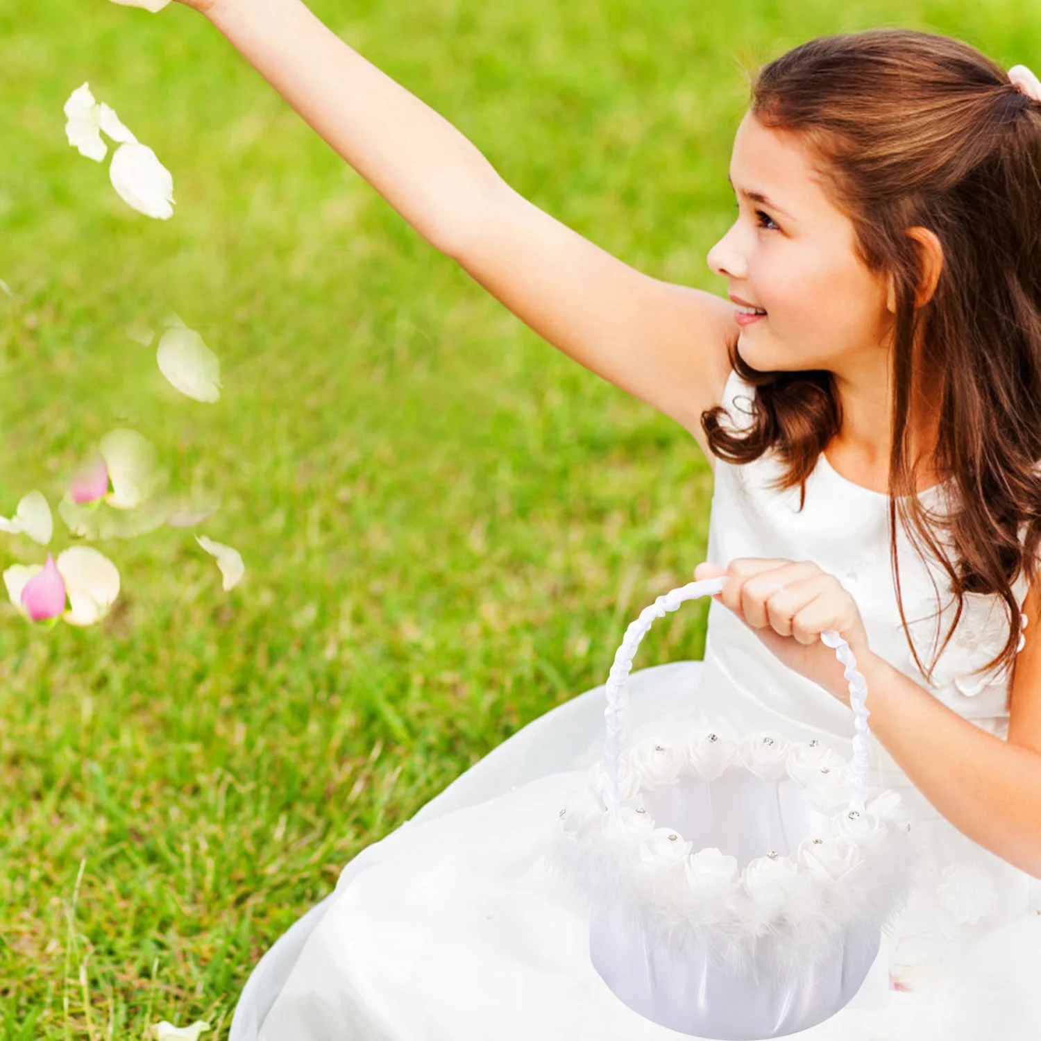 Wedding Flower Girl Basket Flower Basket Handle Petal Basket Wedding Party Decoration