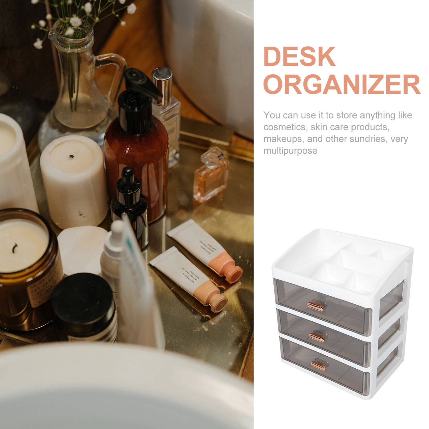 Makeup Organizer with Drawers Cosmetic Display Case Bedroom Makeup Storage Box