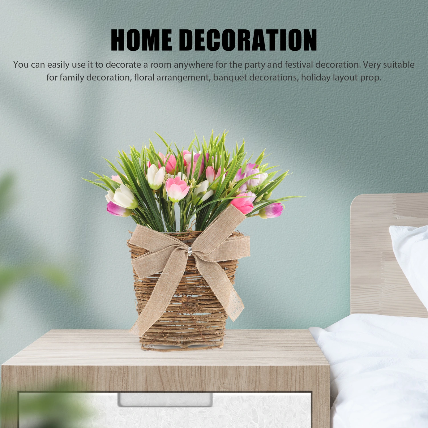 Front Door Artificial Flowers Wall Hanging Tulip Flowers Basket Porch Hanging Flower Decor