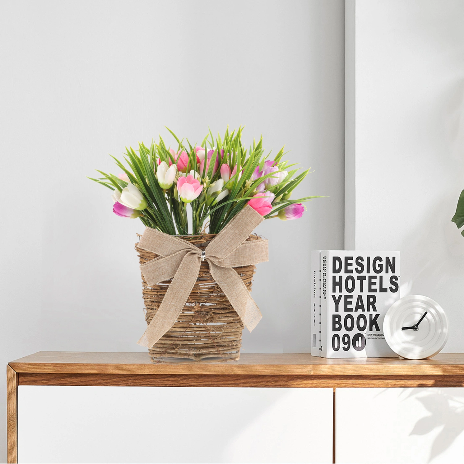 Front Door Artificial Flowers Wall Hanging Tulip Flowers Basket Porch Hanging Flower Decor