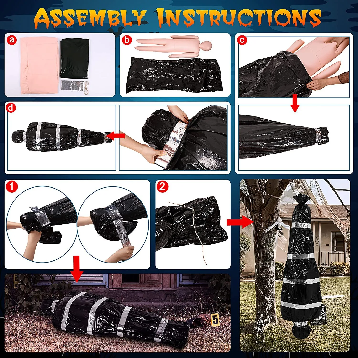 1 Set of Halloween Prank Prop Simulation Dead Victim Model Funny Wrapped Fake Corpse Prop