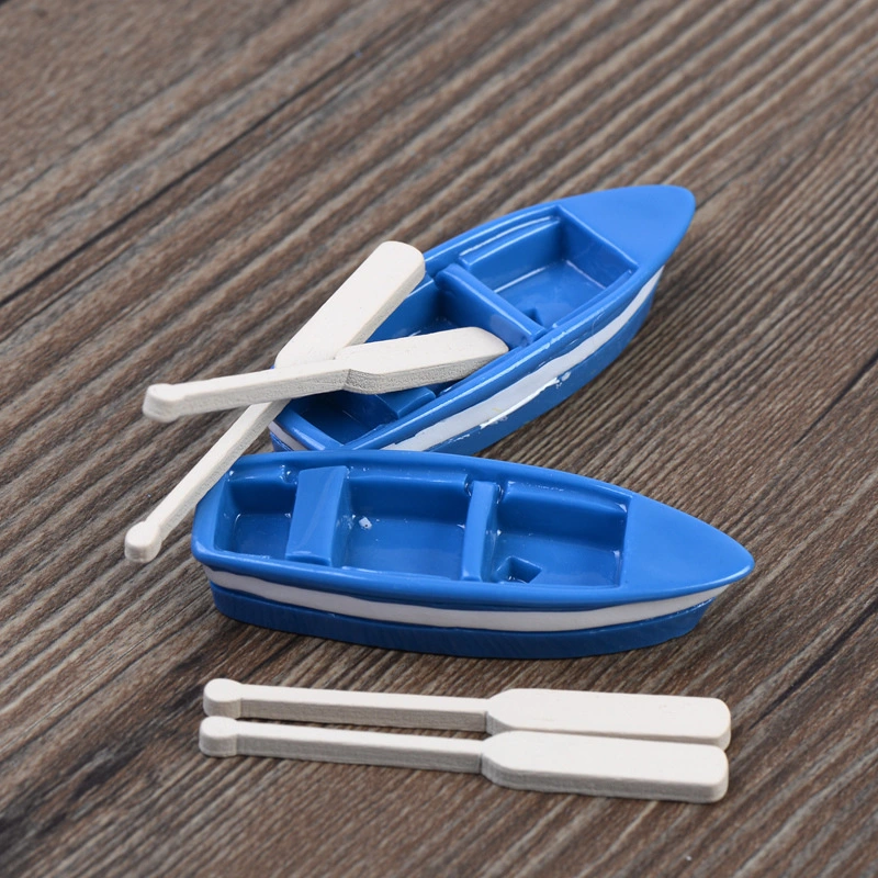 1 Set Mini Boat Decors Creative Micro Landscape Boat Ornaments  Beach Miniature Boats with Paddles