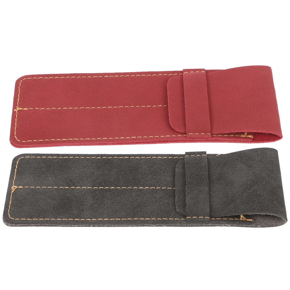 2pcs Leather Pen Sleeve Two-pen Holder Pouch Fountain Pen Ballpoint Pen Sleeve