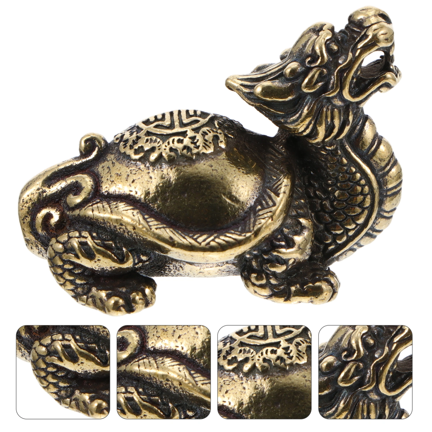 2pcs Exquisite Carving Animal Adornment Dragon Turtle Modeling Craft Key Chain Charm