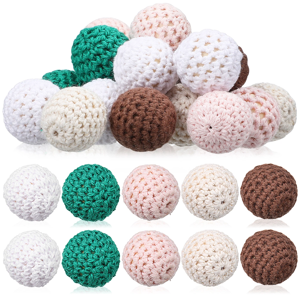 20 Pcs Colorful Round Crochet Wooden Beads with Hole for Threading DIY Jewellery Necklace Bracelet