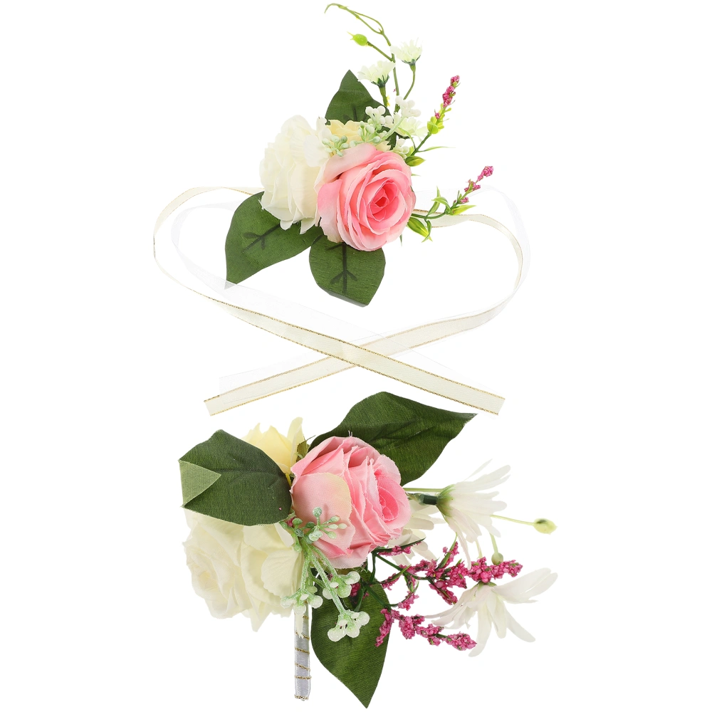 1 Set Artificial Flower Corsage and Boutonniere Set Wrist Corsage and Boutonniere Wedding Supplies