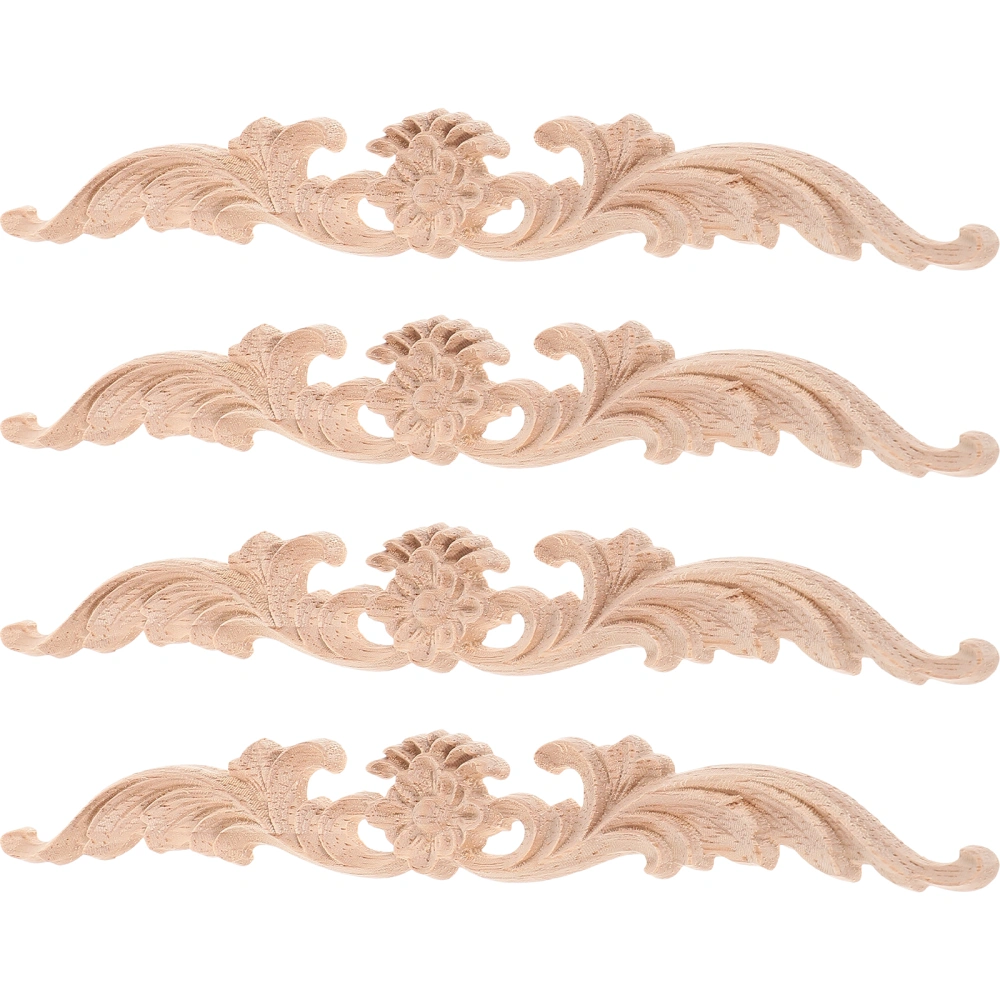 4pcs Exquisite Wood Carving Appliques Onlays Door Cabinet Furniture Carving Decal Wood Appliques