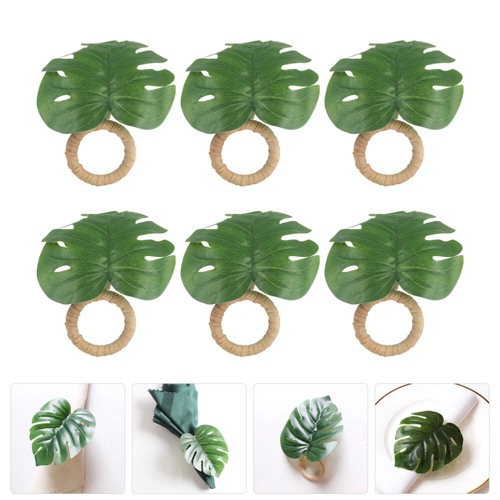 6pcs Practical Napkin Rings Green Leaf Napkin Buckles Realistic Serviette Ring Decors