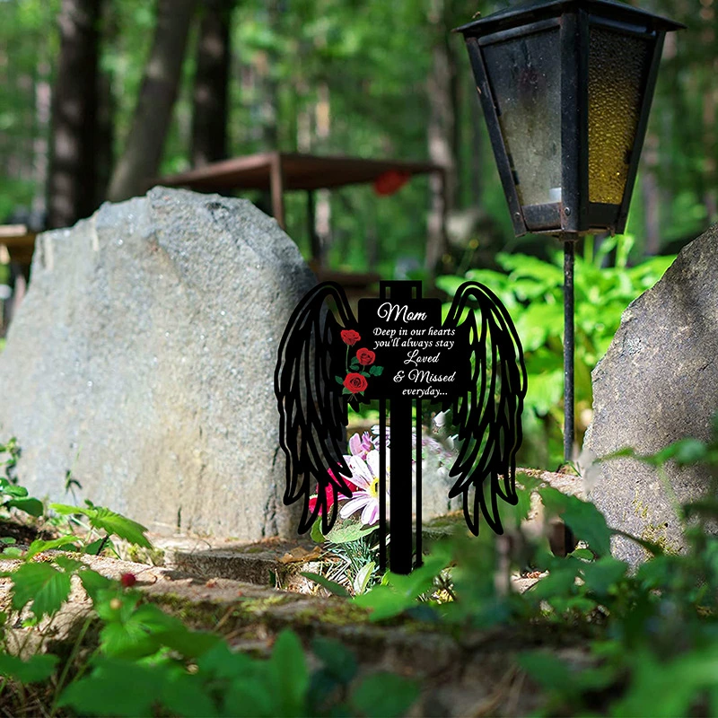 Cemetery Memorial Angel Stake Grave Metal Stake Decor Iron Craft Angel Shape Yard Stake